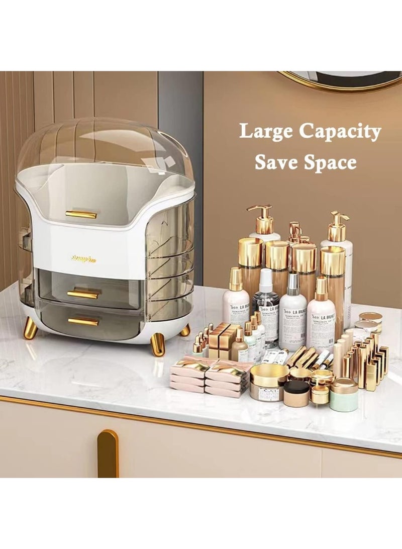 Luxury Large Makeup Storage Organizer Box for Cosmetics and Skincare, Transparent Dustproof and Waterproof Cosmetic Display Case with Lid, Lipstick Holder, Multi-Drawer Makeup Organizer for Vanity Desk, Bathroom Counter, Bedroom, and Professional Makeup Station, Modern Capsule Design, Elegant White Cosmetic Box with Golden Handles and Legs, Perfect for Storing Serums, Lotions, Sprays, Perfumes, Eyeshadow Palettes, Lipsticks, Makeup Brushes, and Skincare Products in an Organized and Stylish Way - Image 3